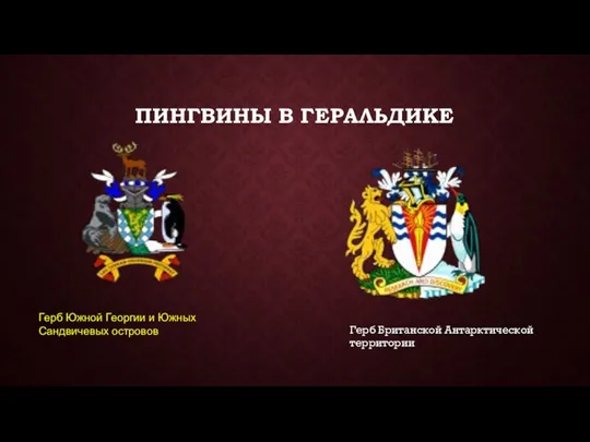 ПИНГВИНЫ В ГЕРАЛЬДИКЕ Герб Южной Георгии и Южных Сандвичевых островов Герб Британской Антарктической территории