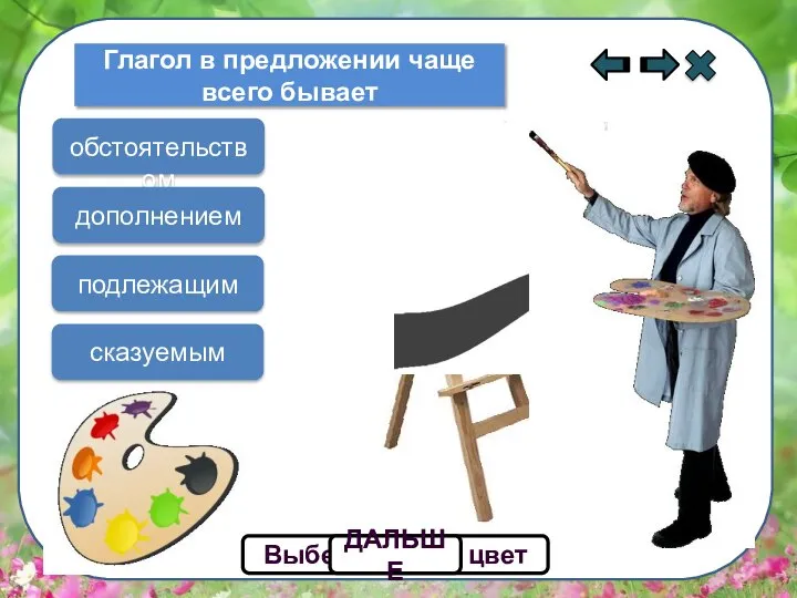 Помоги художнику нарисовать картину Глагол в предложении чаще всего бывает обстоятельством подлежащим