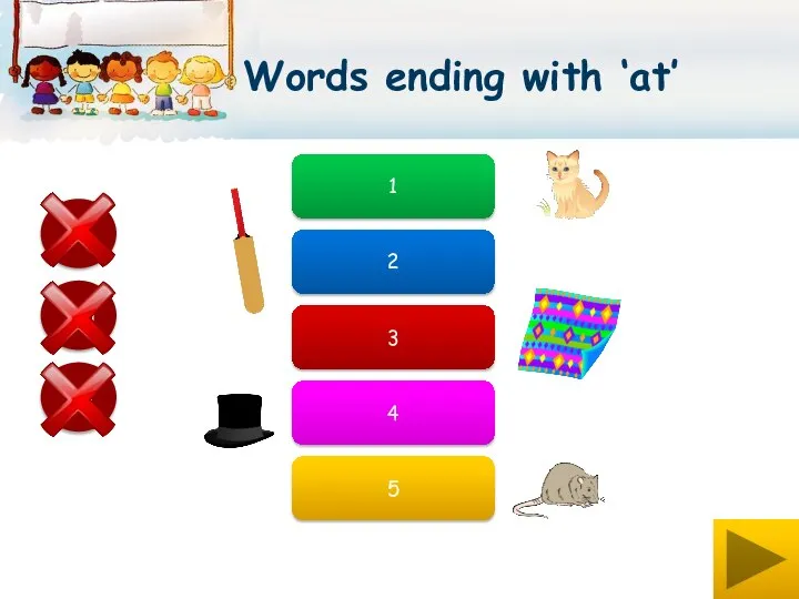 Words ending with ‘at’ cat bat mat hat rat 1st 1 2