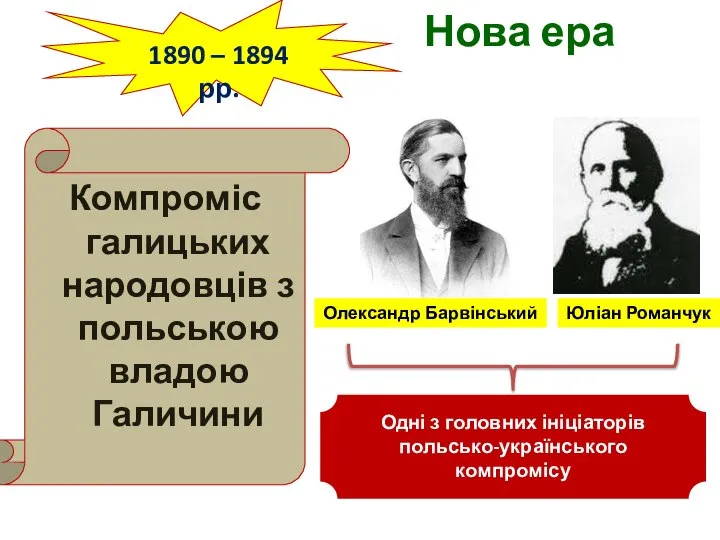 Нова ера Компроміс галицьких народовців з польською владою Галичини 1890 – 1894