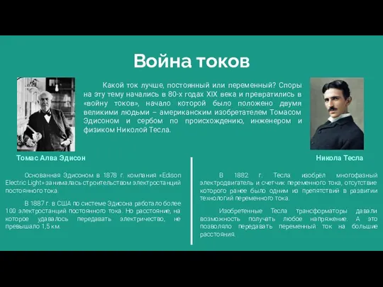 Война токов Томас Алва Эдисон Никола Тесла Основанная Эдисоном в 1878 г.