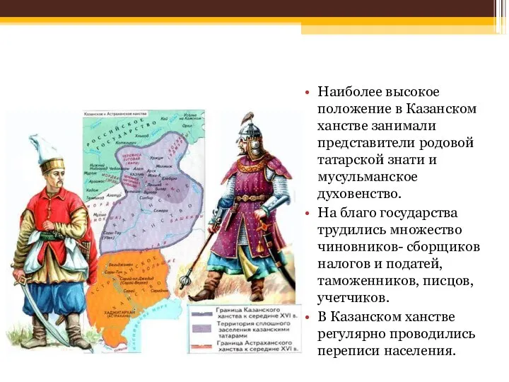 Наиболее высокое положение в Казанском ханстве занимали представители родовой татарской знати и