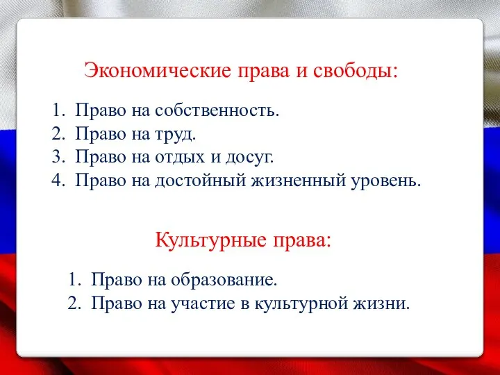 Экономические права и свободы: Право на собственность. Право на труд. Право на