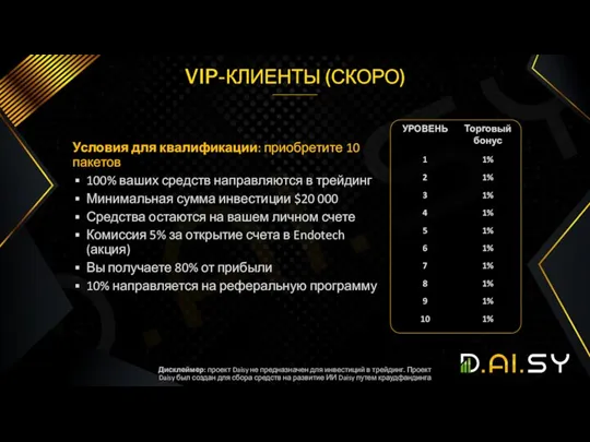 VIP-КЛИЕНТЫ (СКОРО) Условия для квалификации: приобретите 10 пакетов 100% ваших средств направляются