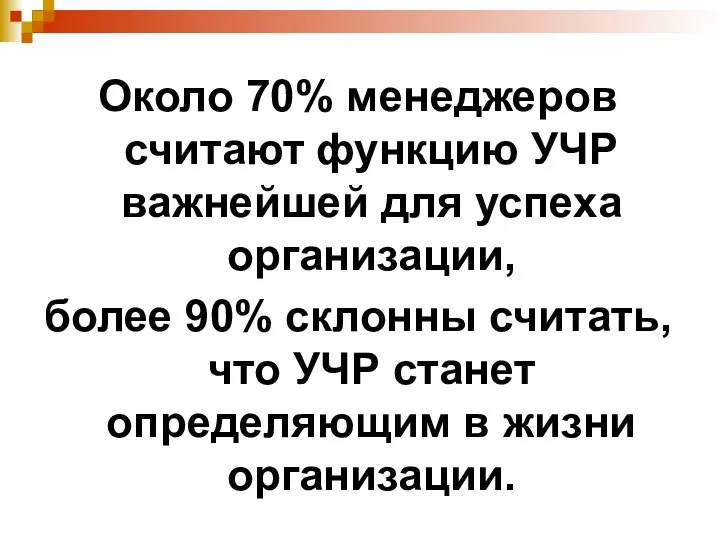 Около 70% менеджеров считают функцию УЧР важнейшей для успеха организации, более 90%