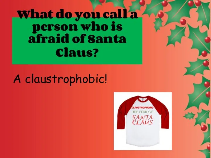 What do you call a person who is afraid of Santa Claus? A claustrophobic!