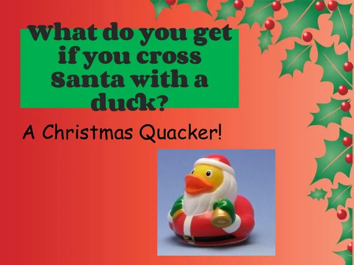 What do you get if you cross Santa with a duck? A Christmas Quacker!