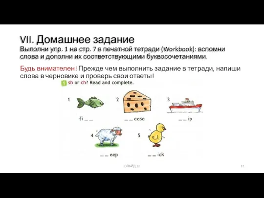 VII. Домашнее задание Выполни упр. 1 на стр. 7 в печатной тетради