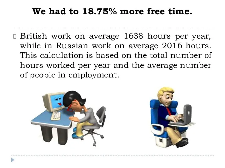 We had to 18.75% more free time. British work on average 1638