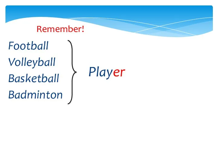 Football Volleyball Basketball Badminton Remember! Player