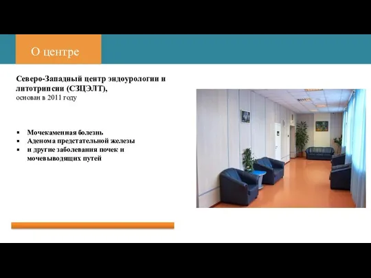 О центре Северо-Западный центр эндоурологии и литотрипсии (СЗЦЭЛТ), основан в 2011 году