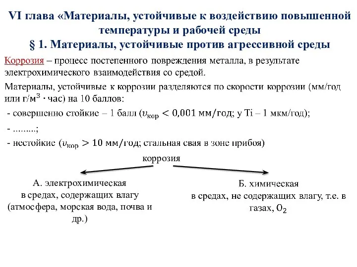 VI глава «Материалы, устойчивые к воздействию повышенной температуры и рабочей среды §