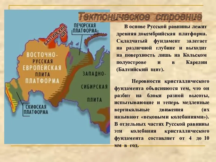 Неровности кристаллического фундамента объясняются тем, что он разбит на блоки разной высоты,