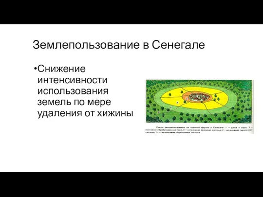 Землепользование в Сенегале Снижение интенсивности использования земель по мере удаления от хижины