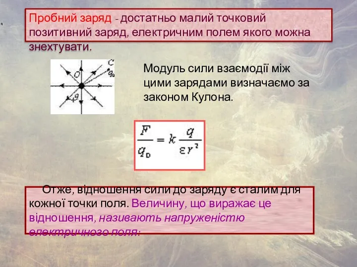 Пробний заряд - достатньо малий точковий позитивний заряд, електричним полем якого можна