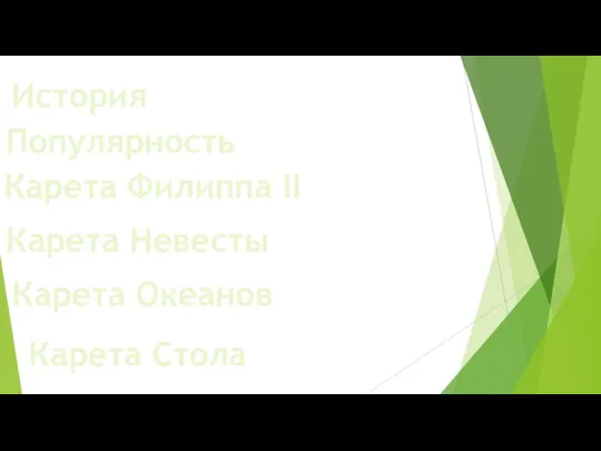 История Популярность Карета Филиппа II Карета Невесты Карета Океанов Карета Стола