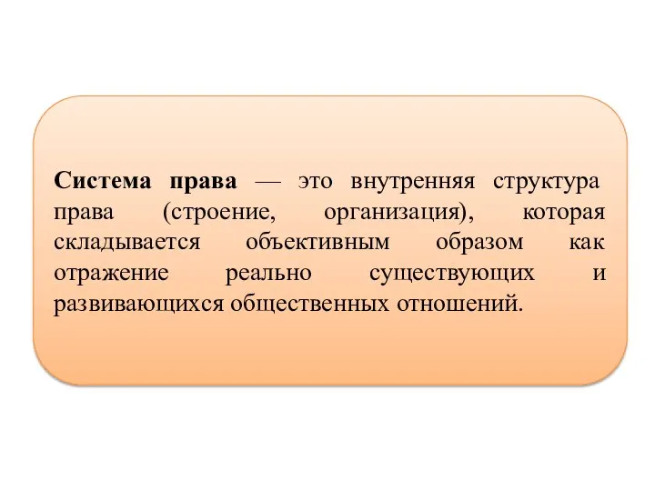 Система права — это внутренняя структура права (строение, организация), которая складывается объективным