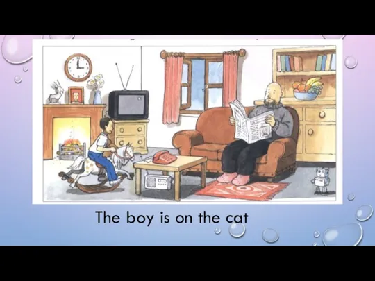 The boy is on the cat