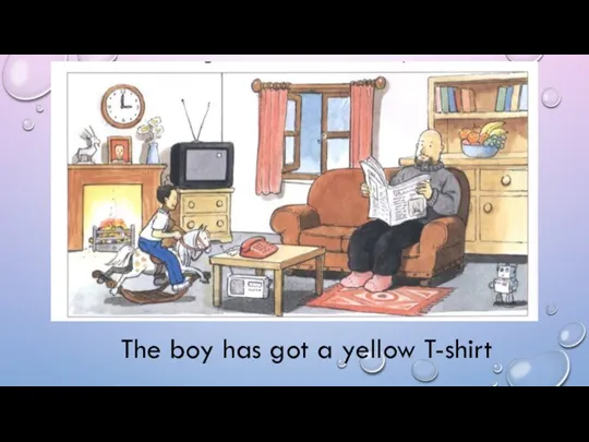 The boy has got a yellow T-shirt