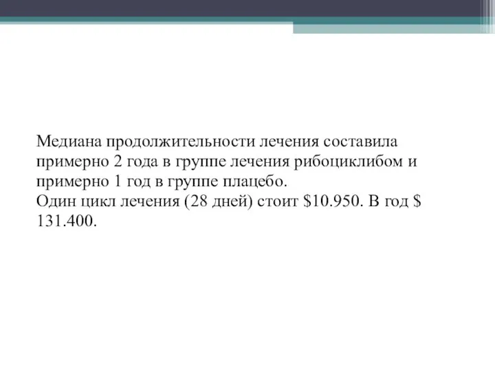 Медиана продолжительности лечения составила примерно 2 года в группе лечения рибоциклибом и