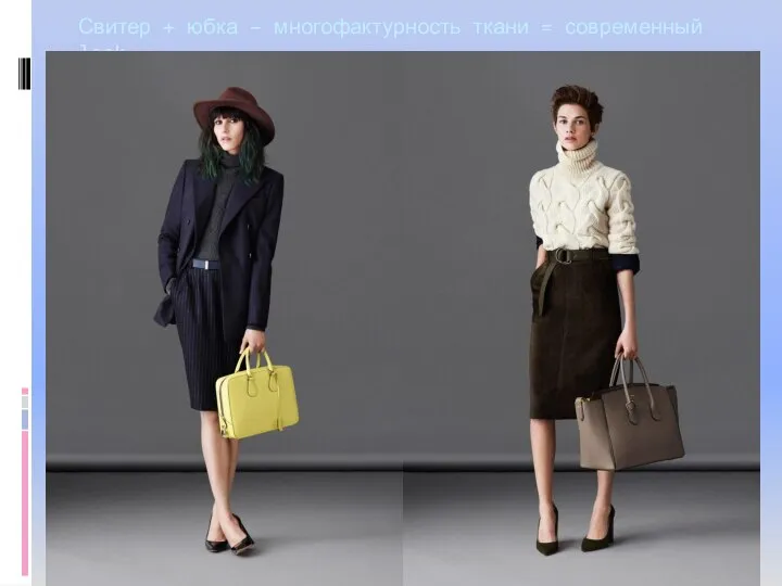 Свитер + юбка – многофактурность ткани = современный look