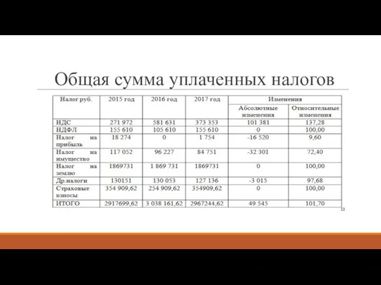 Общая сумма уплаченных налогов