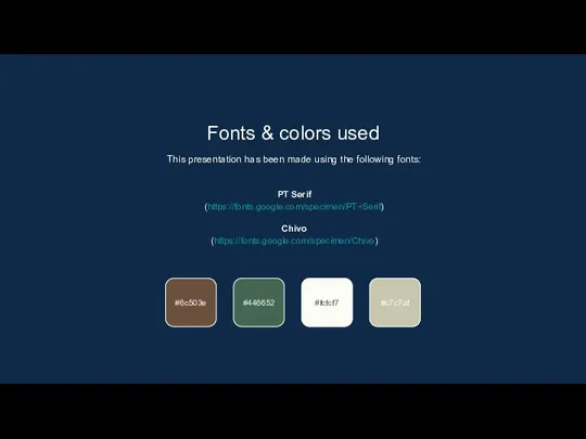 Fonts & colors used This presentation has been made using the following