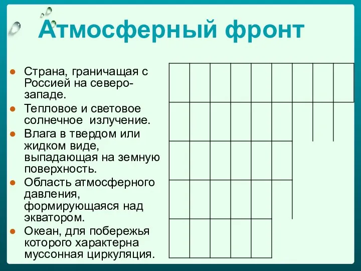 Атмосферный фронт Страна, граничащая с Россией на северо-западе. Тепловое и световое солнечное