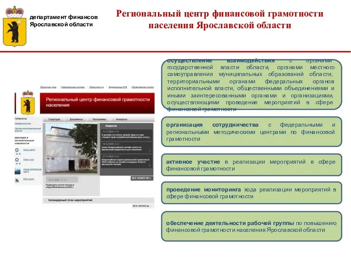 Региональный центр финансовой грамотности населения Ярославской области осуществление взаимодействия с органами государственной