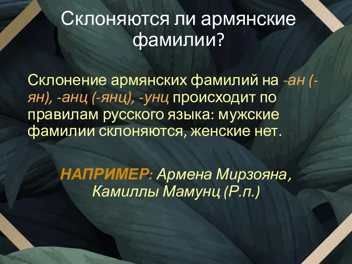 Склоняются ли армянские фамилии? Склонение армянских фамилий на -ан (-ян), -анц (-янц),