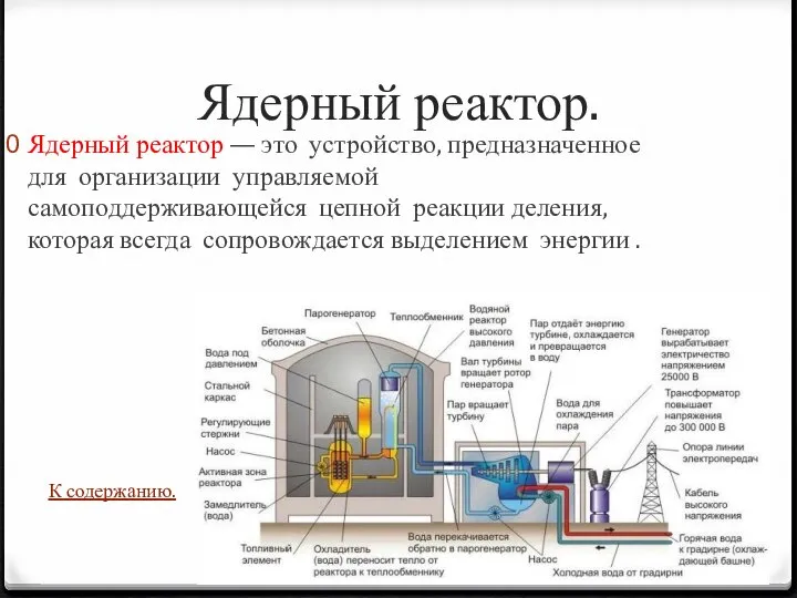 Ядерный реактор. Ядерный реактор — это устройство, предназначенное для организации управляемой самоподдерживающейся