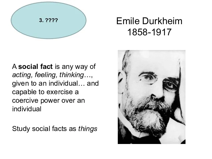 Emile Durkheim 1858-1917 3. ???? A social fact is any way of