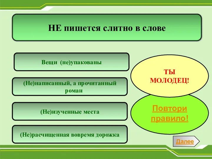 НЕ пишется слитно в слове (Не)написанный, а прочитанный роман Вещи (не)упакованы (Не)изученные