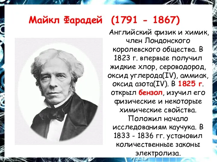 Майкл Фарадей (1791 - 1867) Английский физик и химик, член Лондонского королевского