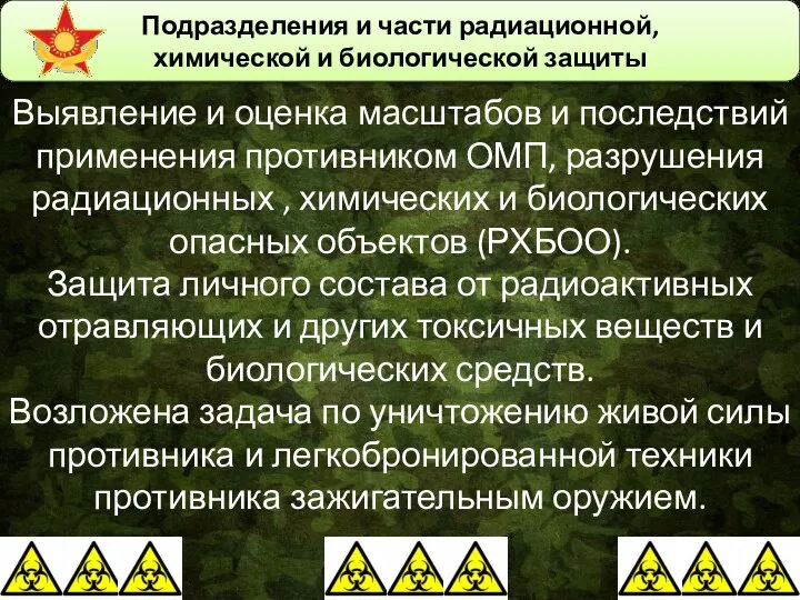 Подразделения и части радиационной, химической и биологической защиты Выявление и оценка масштабов