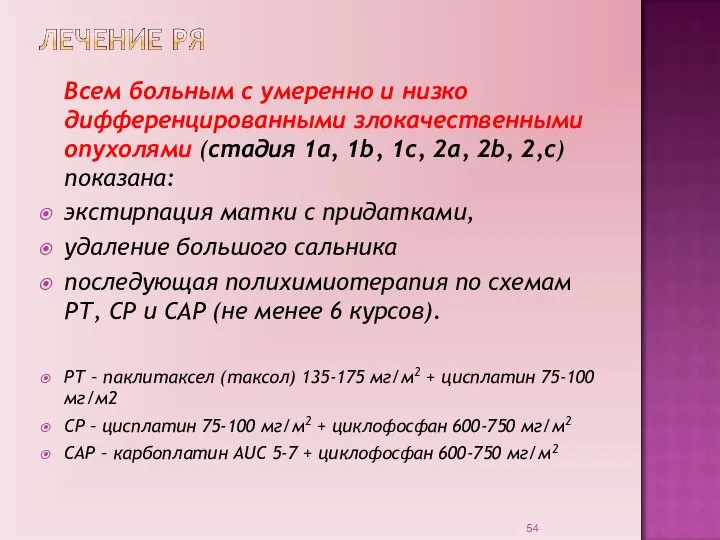 Всем больным с умеренно и низко дифференцированными злокачественными опухолями (стадия 1а, 1b,