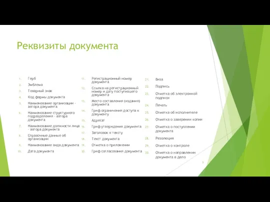 Реквизиты документа Виза Подпись Отметка об электронной подписи Печать Отметка об исполнителе