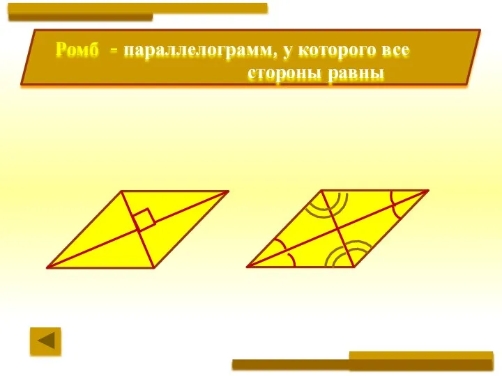 Ромб - параллелограмм, у которого все стороны равны