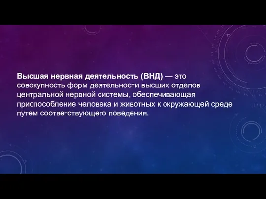 Высшая нервная деятельность (ВНД) — это совокупность форм деятельности высших отделов центральной