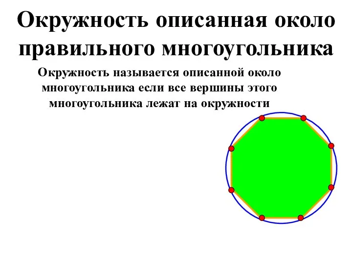 Окружность описанная около правильного многоугольника Окружность называется описанной около многоугольника если все