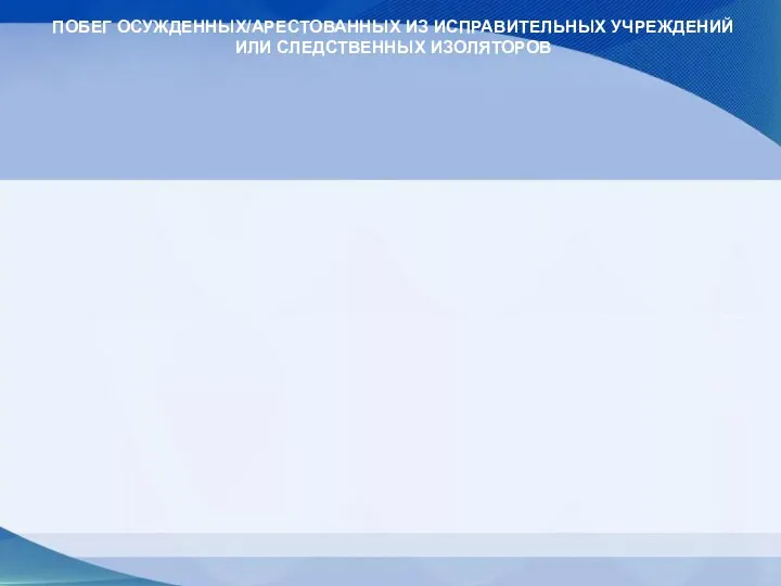 ПОБЕГ ОСУЖДЕННЫХ/АРЕСТОВАННЫХ ИЗ ИСПРАВИТЕЛЬНЫХ УЧРЕЖДЕНИЙ ИЛИ СЛЕДСТВЕННЫХ ИЗОЛЯТОРОВ