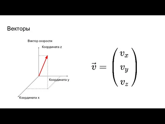 Векторы Вектор скорости Координата z Координата y Координата x