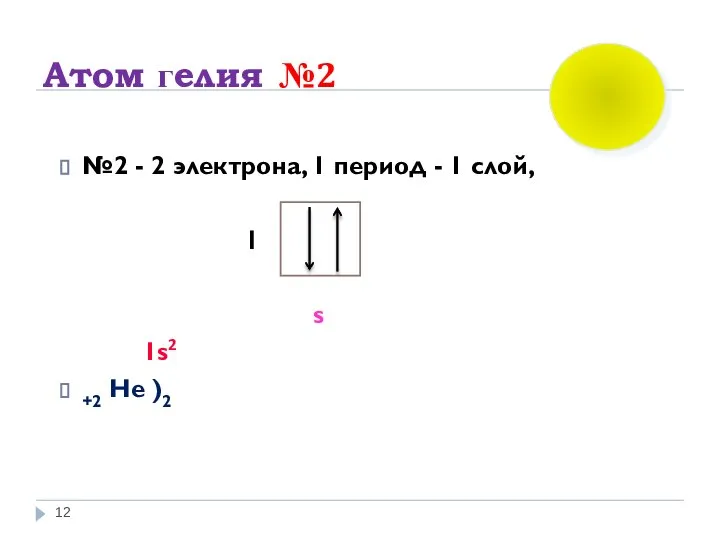 Атом гелия №2 №2 - 2 электрона, 1 период - 1 слой,
