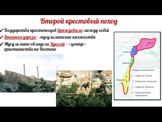 Второй крестовый поход Государства крестоносцев враждовали между собой Внешняя угроза – мусульманские