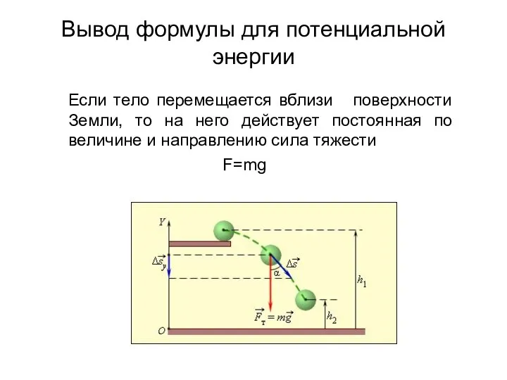 Вывод формулы для потенциальной энергии Если тело перемещается вблизи поверхности Земли, то