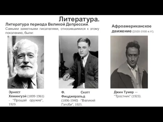 Афроамериканское движение (1920-1930-х гг). Эрнест Хемингуэй (1899-1961) - "Прощай оружие", 1929. Ф.