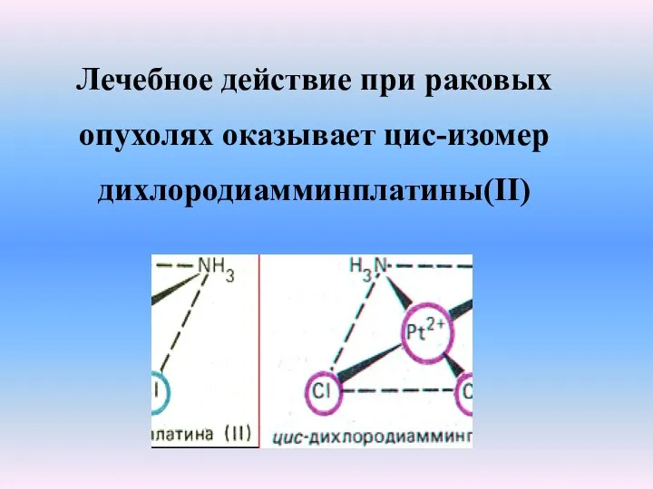 Лечебное действие при раковых опухолях оказывает цис-изомер дихлородиамминплатины(II)