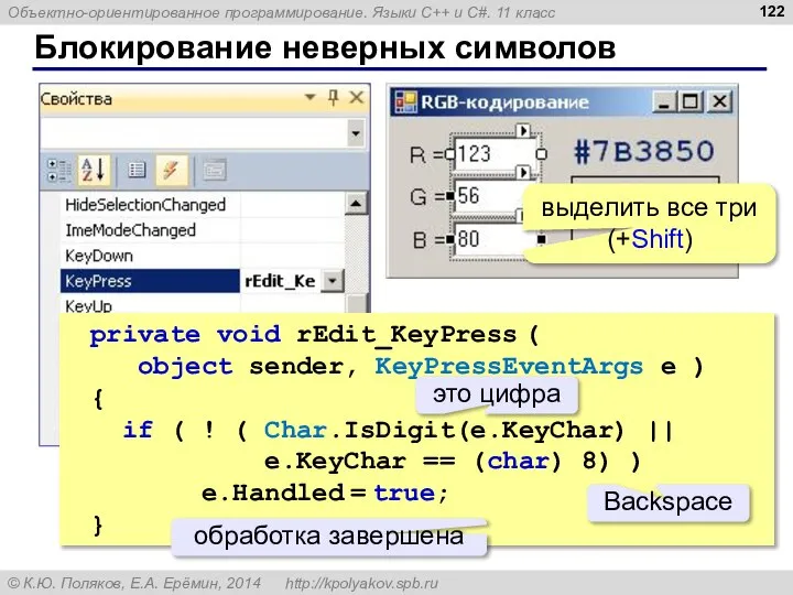 Блокирование неверных символов private void rEdit_KeyPress ( object sender, KeyPressEventArgs e )