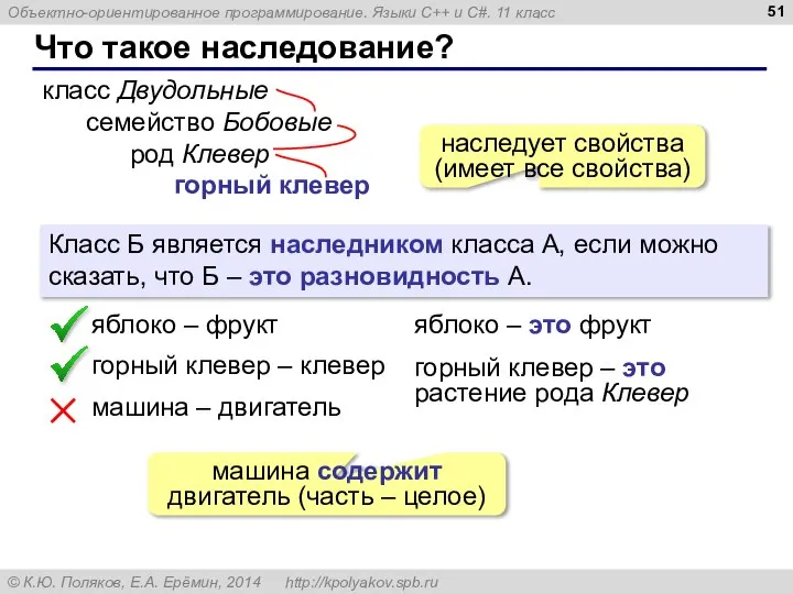 Что такое наследование? класс Двудольные семейство Бобовые род Клевер горный клевер наследует