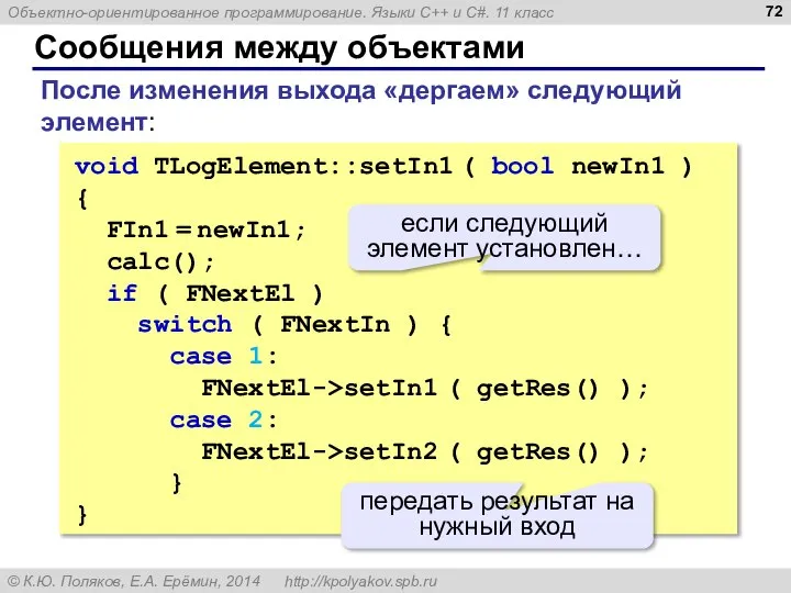 Сообщения между объектами void TLogElement::setIn1 ( bool newIn1 ) { FIn1 =